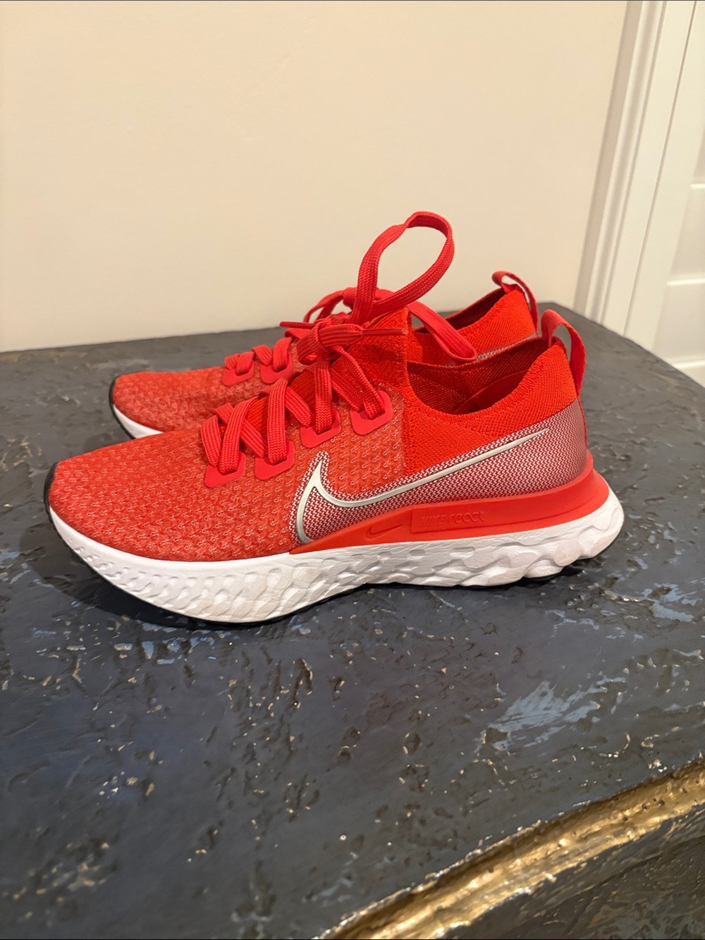 Nike Kids Red and White React-Style Knit Sneakers